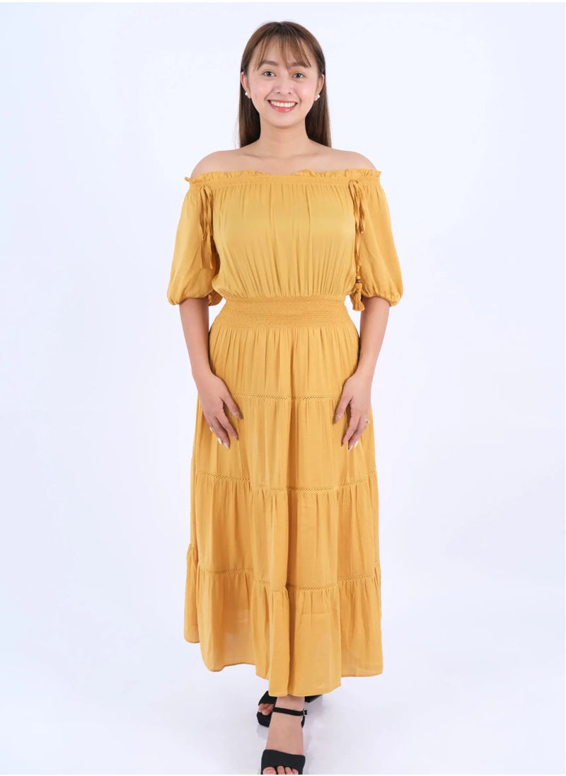 ONLY - Women’s Elasticated Waist Casual Dress in Amber Gold - Image 1