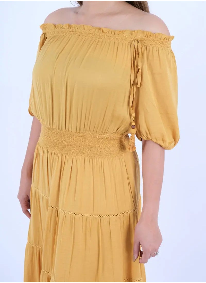 ONLY - Women’s Elasticated Waist Casual Dress in Amber Gold - Image 1