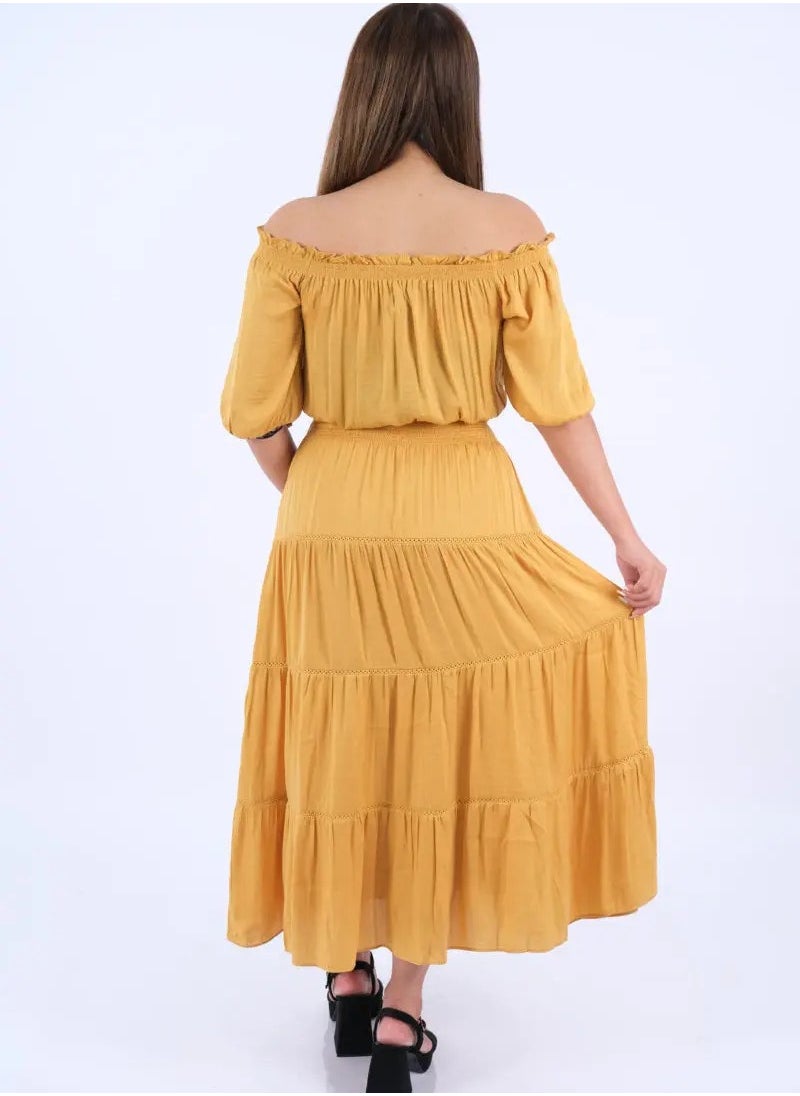 ONLY - Women’s Elasticated Waist Casual Dress in Amber Gold - Image 1