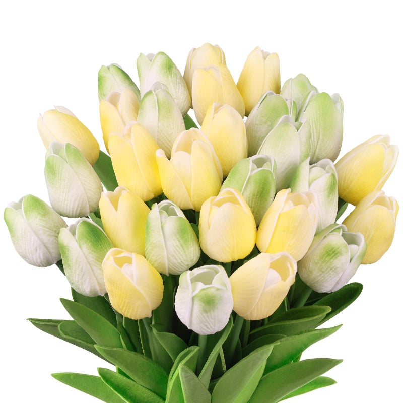 MACTING 30 PCS Artificial Tulip Flowers 13.7" Real Touch Fake Flowers Faux PU Tulips for Floral Arrangement Table Centerpieces Kitchen Home Indoor Outdoor Mothers Day Easter Spring Decor(Mix Green) - Image 1