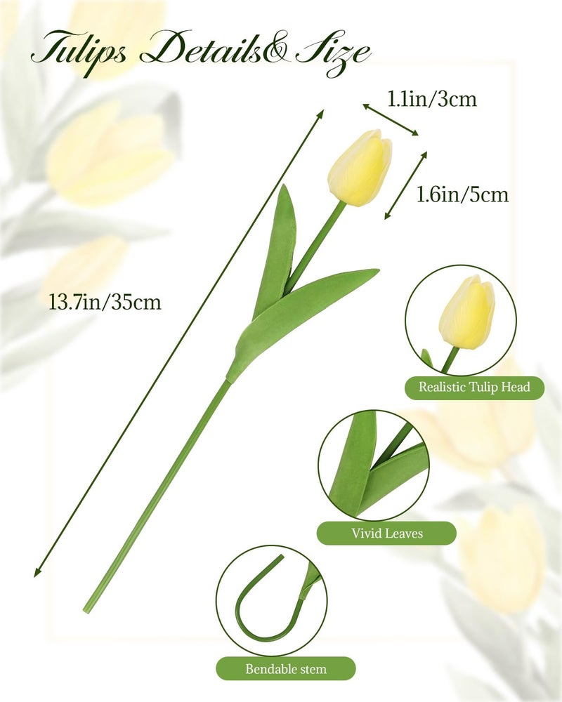 MACTING 30 PCS Artificial Tulip Flowers 13.7" Real Touch Fake Flowers Faux PU Tulips for Floral Arrangement Table Centerpieces Kitchen Home Indoor Outdoor Mothers Day Easter Spring Decor(Mix Green) - Image 4