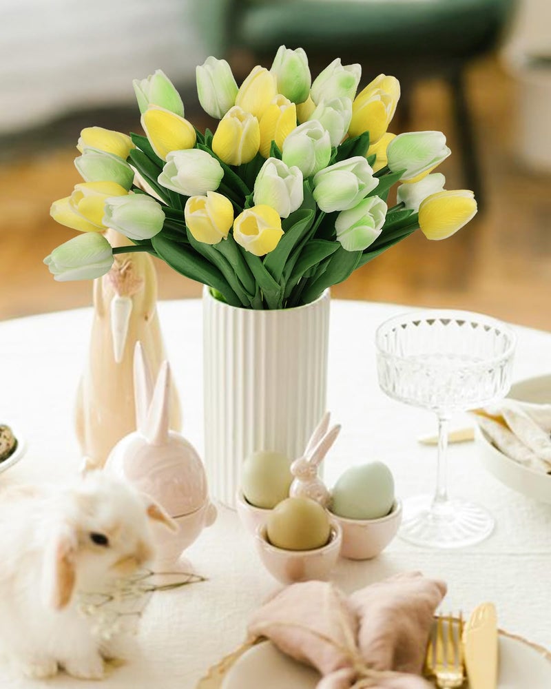 MACTING 30 PCS Artificial Tulip Flowers 13.7" Real Touch Fake Flowers Faux PU Tulips for Floral Arrangement Table Centerpieces Kitchen Home Indoor Outdoor Mothers Day Easter Spring Decor(Mix Green) - Image 2