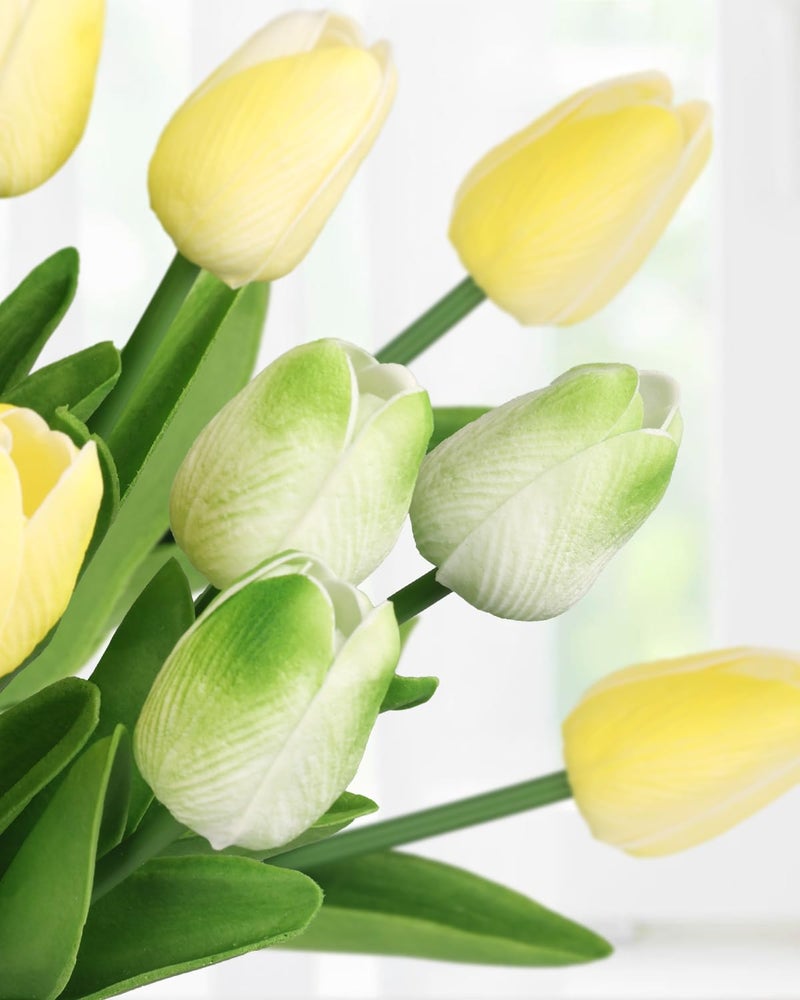MACTING 30 PCS Artificial Tulip Flowers 13.7" Real Touch Fake Flowers Faux PU Tulips for Floral Arrangement Table Centerpieces Kitchen Home Indoor Outdoor Mothers Day Easter Spring Decor(Mix Green) - Image 3
