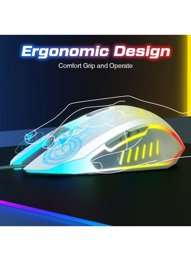 VersionTECH Wired Gaming Mouse, Ergonomic USB Optical Mouse Mice with Chroma RGB Backlit, 1200 to 3600 DPI for Laptop PC Computer Games & Work –White - Image 3