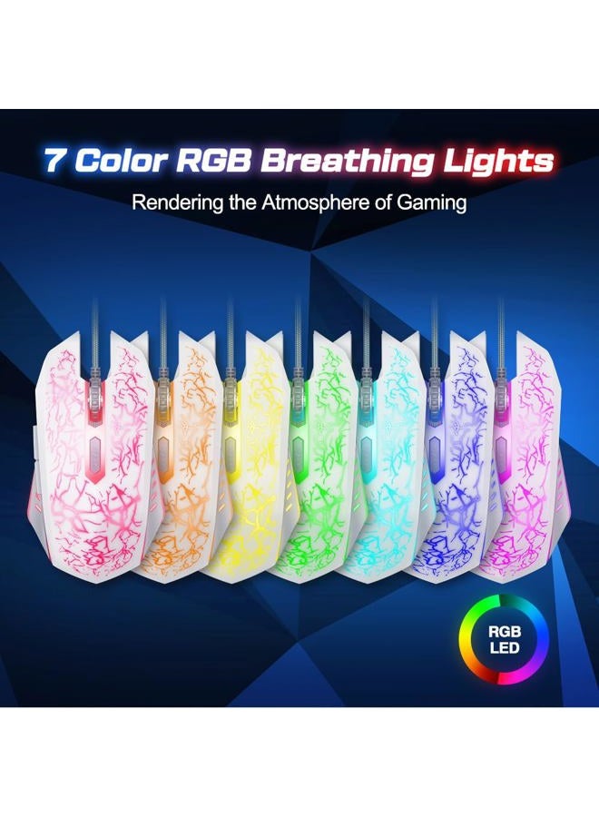 VersionTECH Wired Gaming Mouse, Ergonomic USB Optical Mouse Mice with Chroma RGB Backlit, 1200 to 3600 DPI for Laptop PC Computer Games & Work –White - Image 4