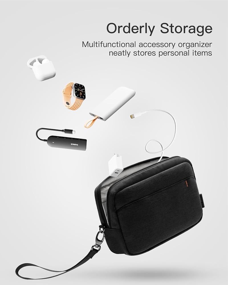 KASTWAVE Water-Resistant Electronics Organizer Bag, Portable Travel Tech Accessories Organizer Case for Cables, Chargers, Power Banks, USB Drives, Mouse, Headphones (Black) - Image 2