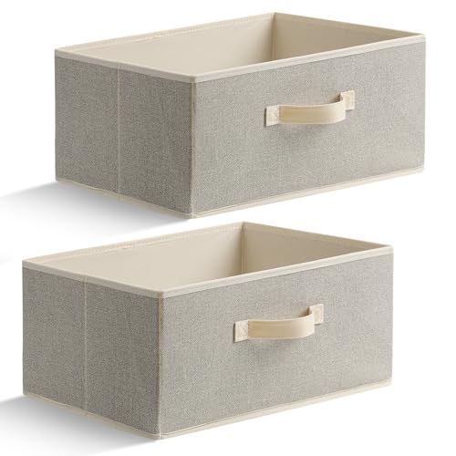 EITMOW 157 Inch Storage Baskets Woven Fabric Bins Storage Cubes with Reinforced Handles Organizer Bins for Closet Shelves Foldable for Clothes Beige 2PCS1571178inch - Image 1
