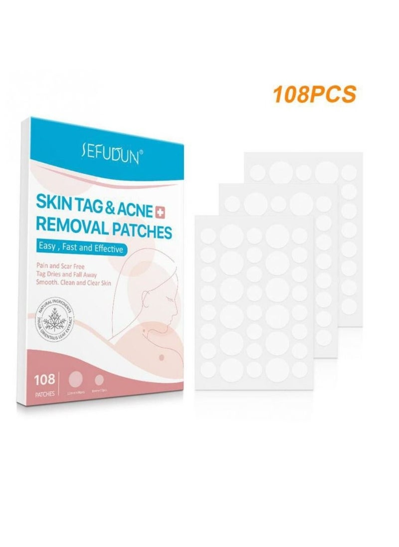 Sefudun 108 Pieces Skin Tag Remover Patches Acne Tag Mole Remover Patch Natural Safe Effective Skin Tag Removal Patches to Remove Acne Dark Spot Wart for Face and Body  - Image 1