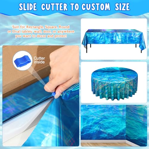 Hallswl 1 Roll 100ft x 54 Inch Iridescent Under The Sea Tablecloth Ocean Wave Tablecloth Plastic Disposable Iridescent Table Covers Backdrop for Ocean Under The Sea Mermaid Pool Beach Party Decorations - Image 4