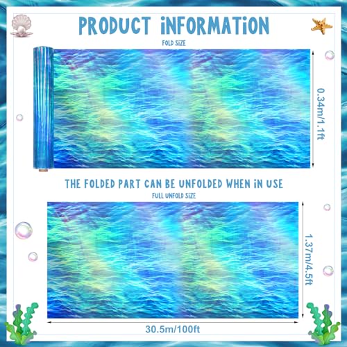 Hallswl 1 Roll 100ft x 54 Inch Iridescent Under The Sea Tablecloth Ocean Wave Tablecloth Plastic Disposable Iridescent Table Covers Backdrop for Ocean Under The Sea Mermaid Pool Beach Party Decorations - Image 2