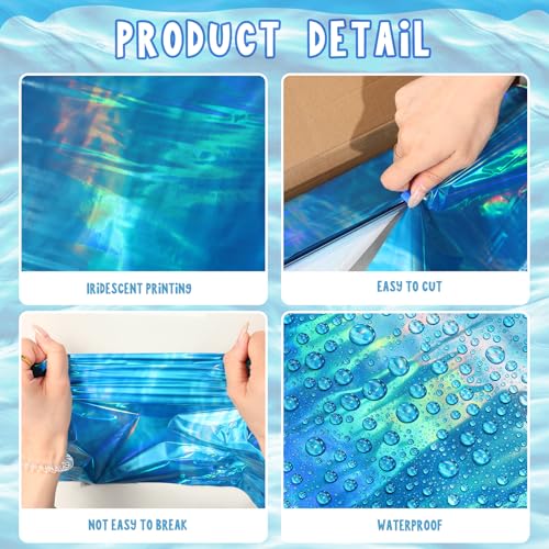 Hallswl 1 Roll 100ft x 54 Inch Iridescent Under The Sea Tablecloth Ocean Wave Tablecloth Plastic Disposable Iridescent Table Covers Backdrop for Ocean Under The Sea Mermaid Pool Beach Party Decorations - Image 3