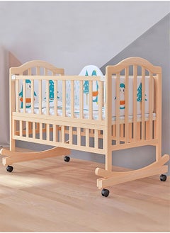 Soft Touch Multifunctional Baby Crib Infant Bassinet Portable Wooden Baby Cot with Wheels and Mosquito Net  - Image 1