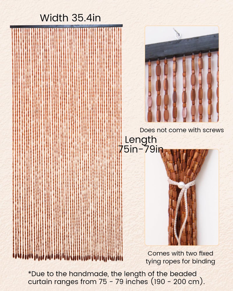 Ezcasch 52 Strands 35.4" x 79" Bamboo and Wood Beaded Curtain for Doorway Handmade Natural Doorway Beads Bohemian Bamboo and Wooden Room Devider Hanging Boho Beaded Curtain,Brown - Image 5