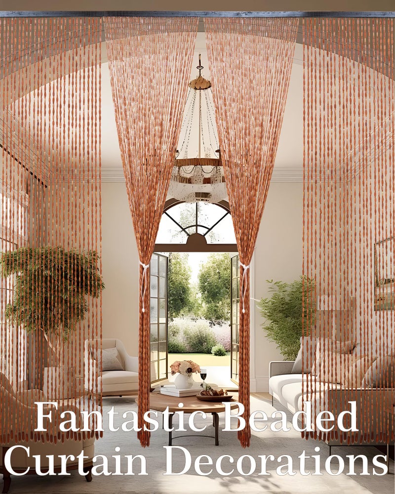 Ezcasch 52 Strands 35.4" x 79" Bamboo and Wood Beaded Curtain for Doorway Handmade Natural Doorway Beads Bohemian Bamboo and Wooden Room Devider Hanging Boho Beaded Curtain,Brown - Image 2