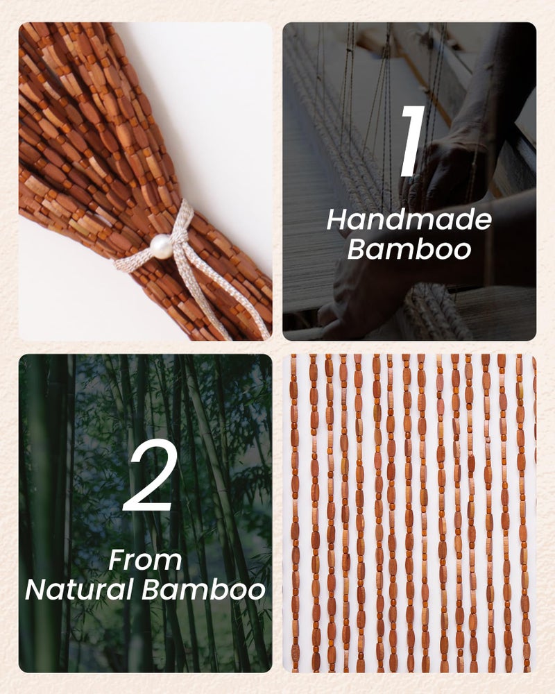Ezcasch 52 Strands 35.4" x 79" Bamboo and Wood Beaded Curtain for Doorway Handmade Natural Doorway Beads Bohemian Bamboo and Wooden Room Devider Hanging Boho Beaded Curtain,Brown - Image 3