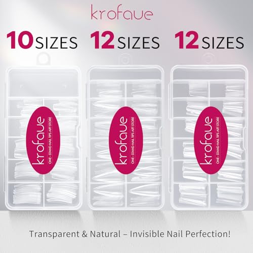 krofaue 3 Styles False Nail Tips Kit,340PCS Clear Coffin French Stiletto Nail Tips Half Cover Acrylic Artificial Press on Nails for Nail Extension Soft Gel Tips Art DIY - Image 4