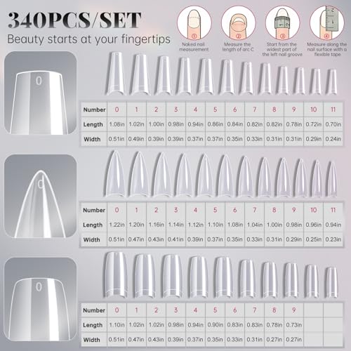krofaue 3 Styles False Nail Tips Kit,340PCS Clear Coffin French Stiletto Nail Tips Half Cover Acrylic Artificial Press on Nails for Nail Extension Soft Gel Tips Art DIY - Image 3