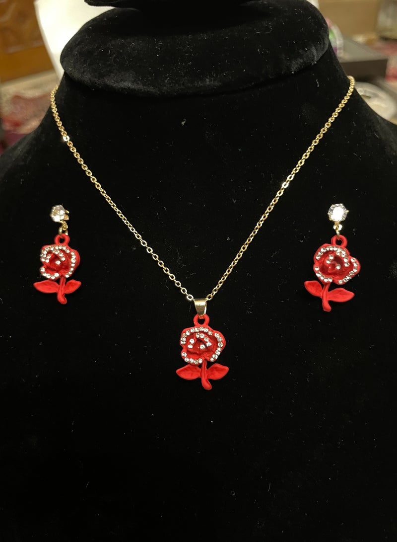ORE Stylish Red Rose Pendant Jewelry Set for Women - Image 1