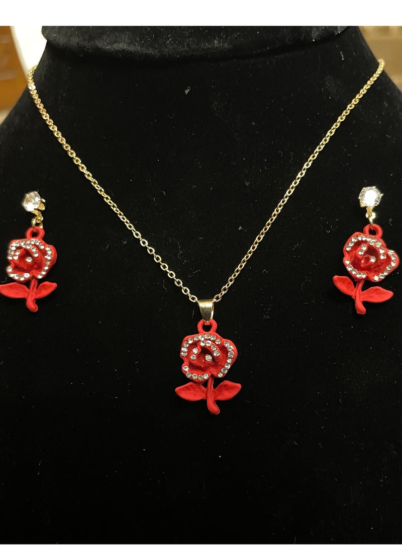 ORE Stylish Red Rose Pendant Jewelry Set for Women - Image 2