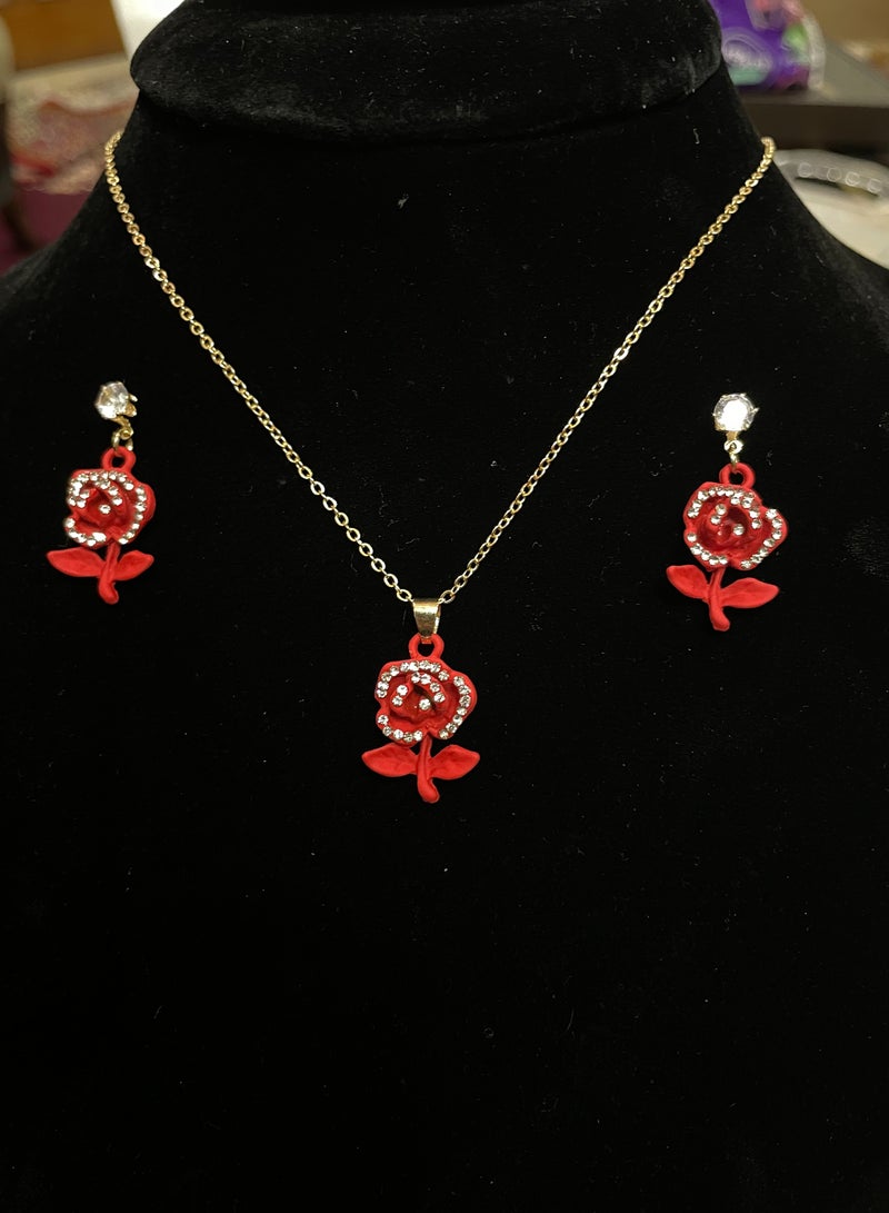 ORE Stylish Red Rose Pendant Jewelry Set for Women - Image 3