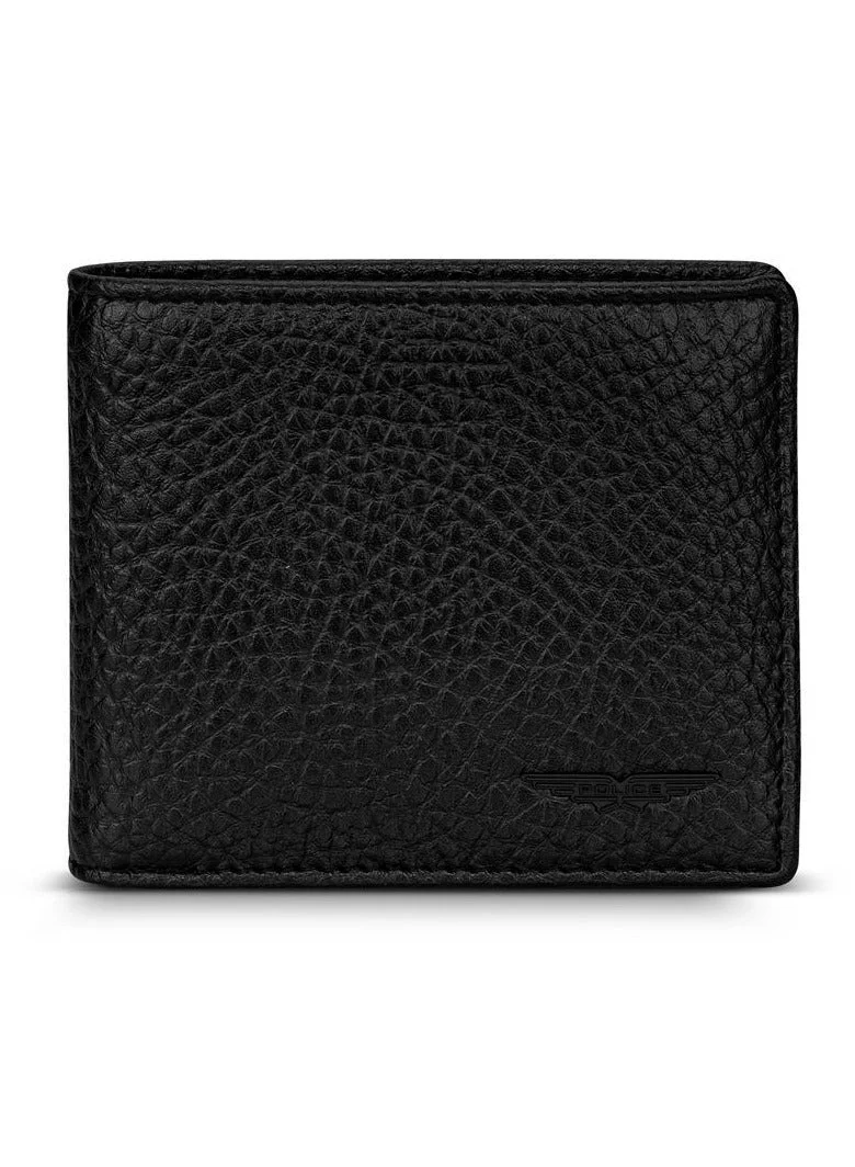 بوليس Edging Black Full Grain Vegan Leather Bi-fold Wallet for Men
