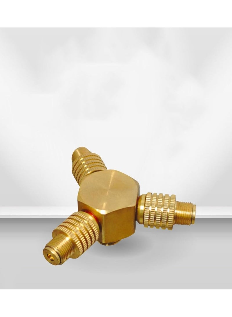 LC Brass Three Way Valve Durable Connector for Camping Outdoor Cooking and Gas Distribution - Image 1