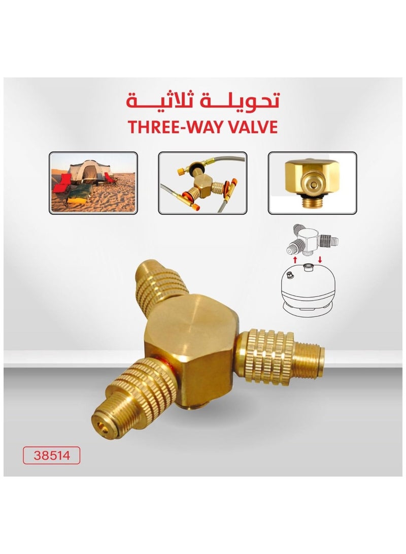LC Brass Three Way Valve Durable Connector for Camping Outdoor Cooking and Gas Distribution - Image 2