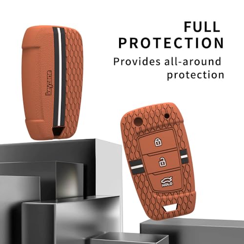 Keyzone® Striped Silicone Key Cover Compatible for Hyundai Venue, i20, Kona, Verna 2018 Onwards 3 Button Flip Key (Brown) - Image 4