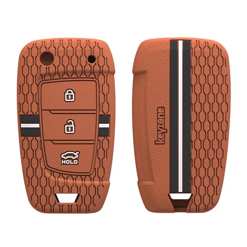 Keyzone® Striped Silicone Key Cover Compatible for Hyundai Venue, i20, Kona, Verna 2018 Onwards 3 Button Flip Key (Brown) - Image 1