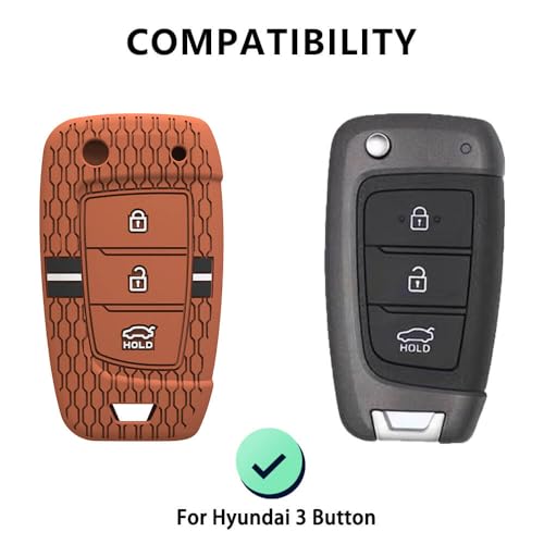Keyzone® Striped Silicone Key Cover Compatible for Hyundai Venue, i20, Kona, Verna 2018 Onwards 3 Button Flip Key (Brown) - Image 2