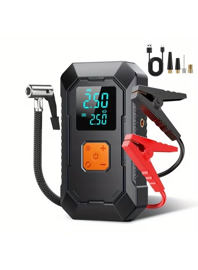 4-in-1 Car Jump Starter with Air Compressor, 1000A Peak 150PSI Portable Battery Booster, 6000mAh Power Bank, Digital Display, Emergency Light – For 4.0L Gas & 2.5L Diesel Engines - Image 1