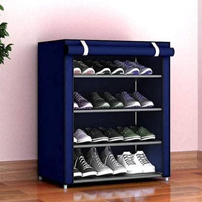 ROBMOB® 4 Tier Metal Shoe Rack with Embossed Fabric Cover & Roll-Up Door | Space Saving Collapsible Shoe Organizer Cabinet for Home, Office, PG & Outdoor Use | Dustproof Storage Stand (Green) - Image 1