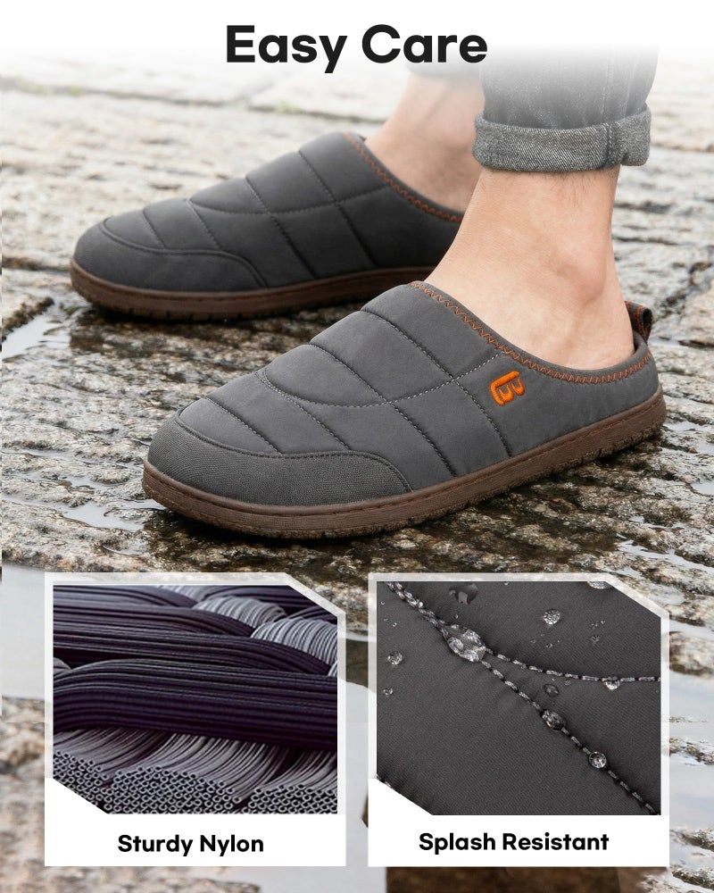 LongBay Mens Slip on Slippers Two-Tone Indoor Outdoor House Shoes Memory Foam Camping Garden Down Clogs Grey,11 - Image 4