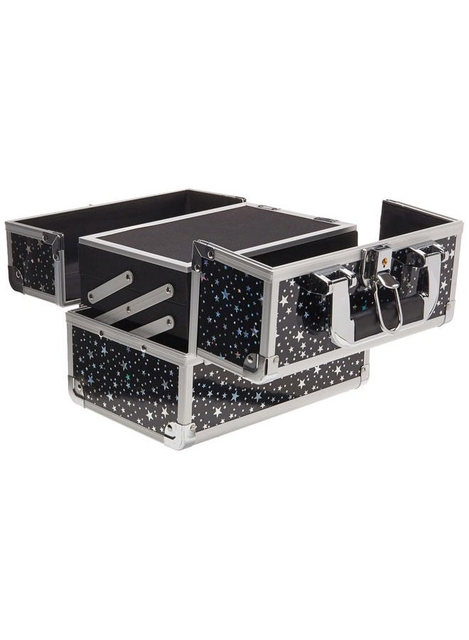 Joligrace Makeup Train Case Portable Cosmetic Box 2 Trays with Mirror Lockable for Makeup Nail Tech and Beauticians Traveling Makeup Storage Organizer - Black Star - Image 4