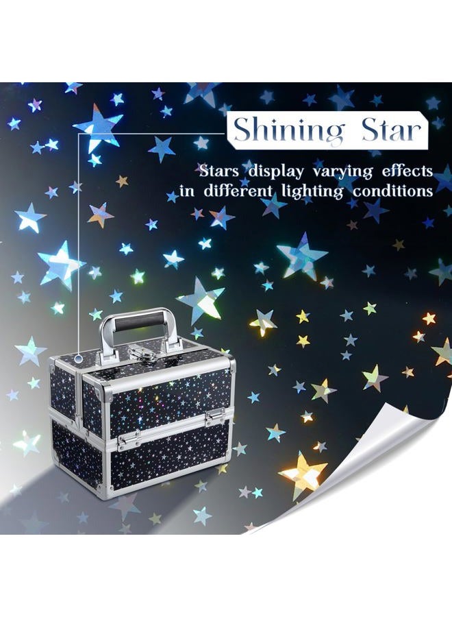 Joligrace Makeup Train Case Portable Cosmetic Box 2 Trays with Mirror Lockable for Makeup Nail Tech and Beauticians Traveling Makeup Storage Organizer - Black Star - Image 2
