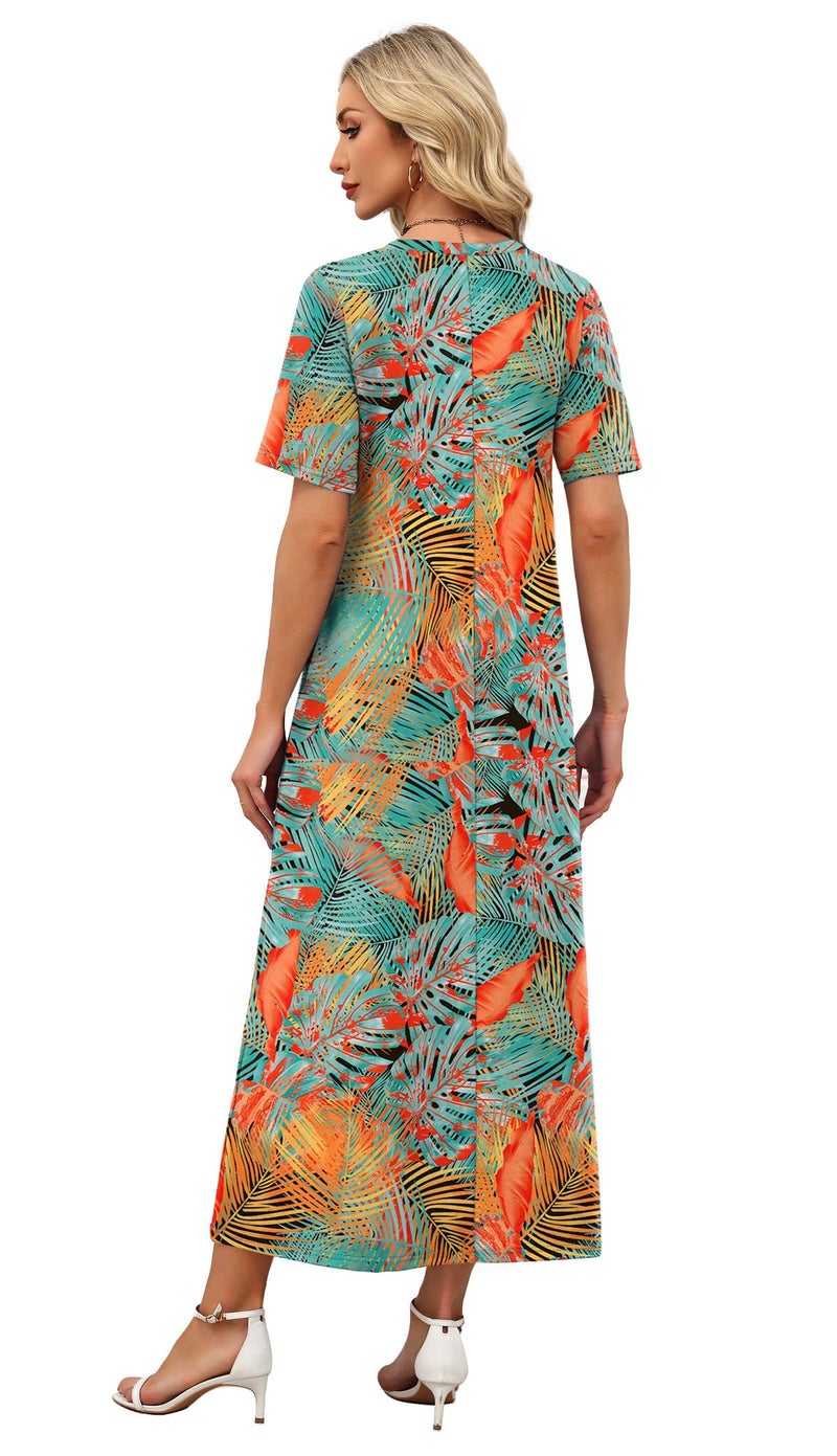 WIHOLL Dresses for Women 2026 Vacation Casual Maxi Hawaiian Dress Half Sleeve V Neck Cruise Outfits for Women Floral L - Image 5
