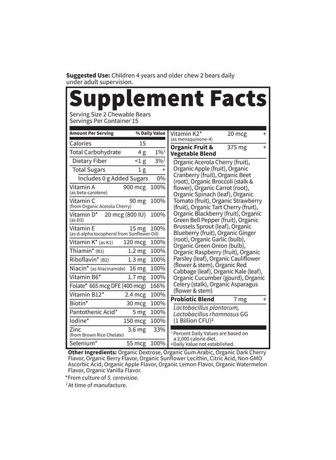 Garden of Life - Vegetarian Multivitamin Supplement for Kids - Vitamin Code Kids Chewable Raw Whole Food Vitamin with Probiotics, 30 Chewable Bears - Image 1