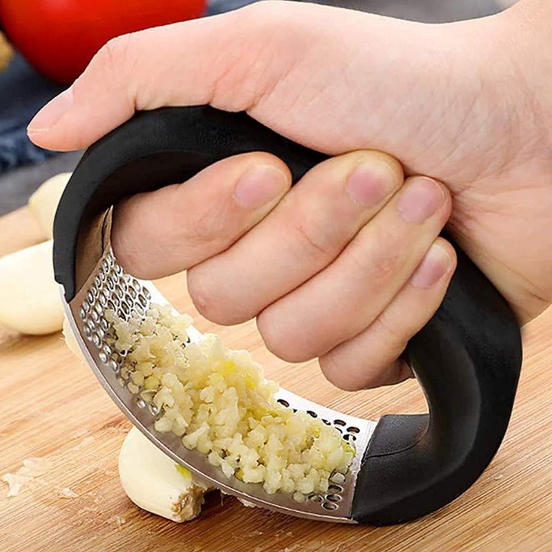 IndMART IndMART Stainless Steel Garlic Press Crusher Kitchen Chopper Dishwasher Safe MultiFunction Manual Curved Grinding Slicer Presses Cooking Gadgets Tool Dough and Peeler Black - Image 2