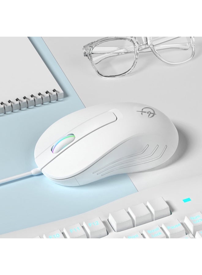 Wired Mouse Game E-sports Dedicated Silent Silent Office Universal Mechanical Suitable For Hp Lenovo Dell Computer-Color:Ivory White 【three-on Glare-free-1600DPI】-Interface:Official Standard - Image 1