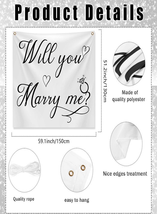 كوم نسيج جداري "هل تقبلين الزواج بي؟" من كومي، لافتة "هل تقبلين الزواج بي؟"، لافتة اقتراح زواج، كتابة يدوية، زينة خطوبة لحفلات اقتراح الزواج، خلفية جدارية، 59.1 × 51.2 بوصة - Image 2