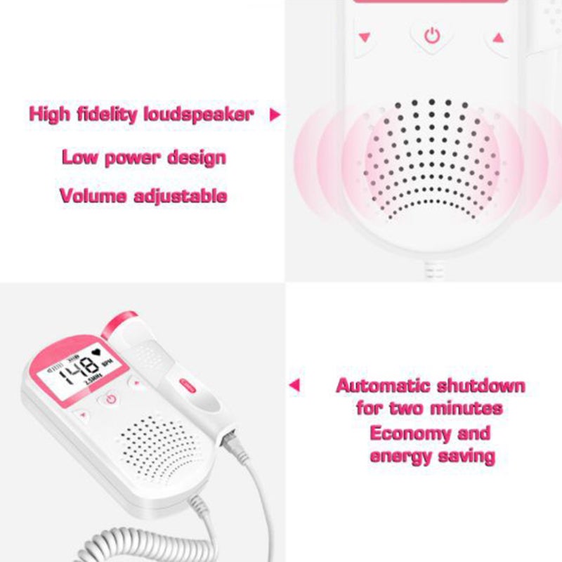 Ultrasound Doppler Fetal Heart Rate Monitor Potable Baby Heart Detector Fetus-voice Meter Prenatal Heart Beat Detector Probe  LCD Display - Image 3