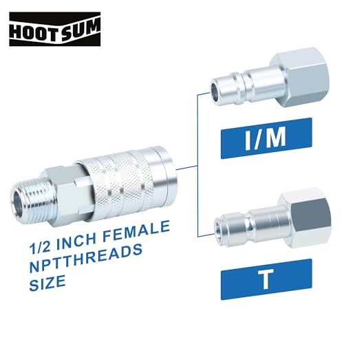 HOOTSUM 1/2" Air Hose Fittings Set, High Flow 1PC I/M Industrial Type Coupler with 1/2" MNPT, 2PCS Plugs with 1/2" NPT, 3PCS Steel Air Compressor Accessories Quick Connect Fittings 300PSI - Image 4