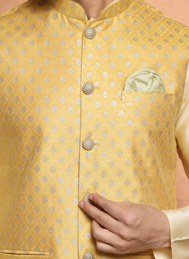 KISAH Mandarin Collar Kurta With Churidar & Nehru Jacket - Image 2