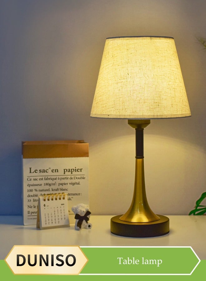 DUNISO مصباح طاولة جانبية، مصباح غرفة نوم قماشي مع USB، مصباح طاولة جانبية أوروبي عتيق، ثلاث ألوان وقابل للتعديل على عدة مستويات، مناسب لغرفة المعيشة، الدراسة، غرفة النوم والمكتب - Image 1