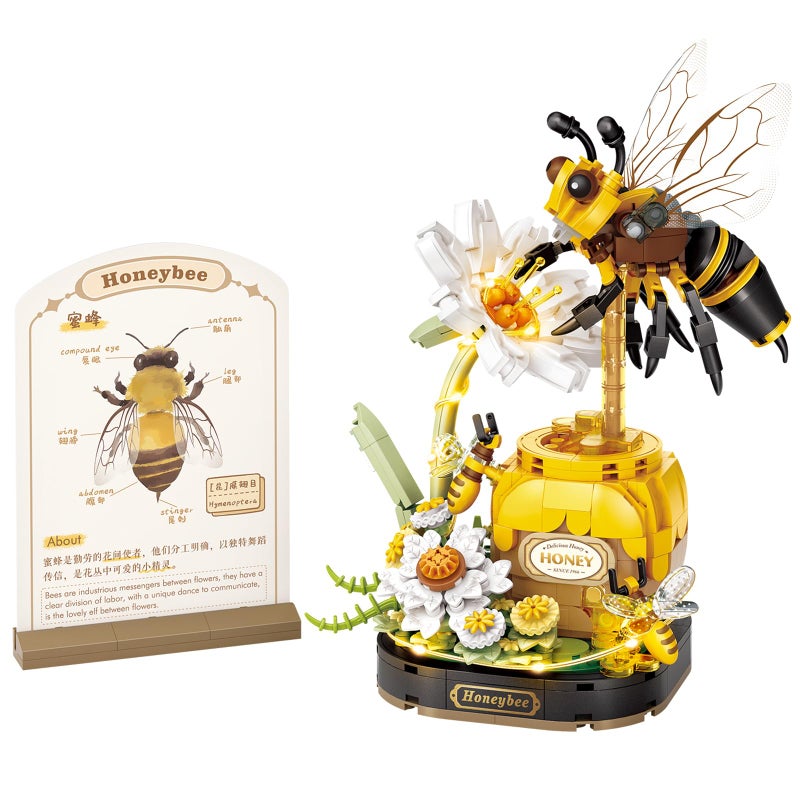 MEIEST Insect Flower Building Blocks SetColorful Construction Building Bricks Toy with a Science Popularization CardCreative Home Decoration Honeybee - Image 3