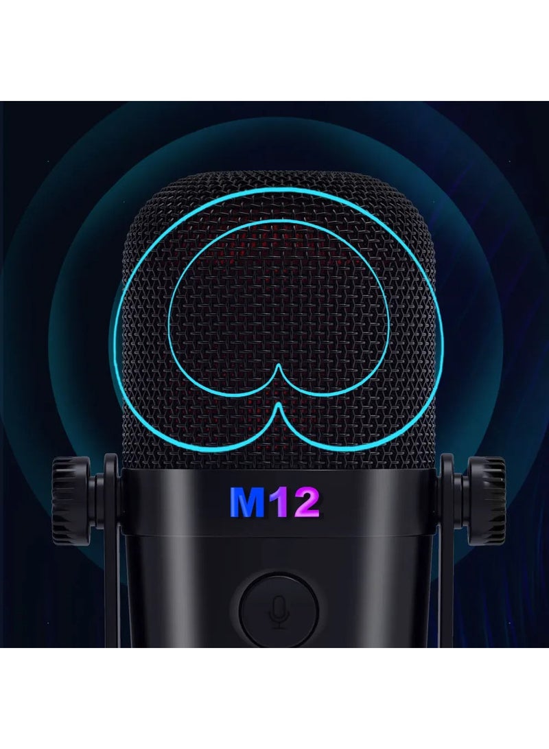 ميكروفون ألعاب ZFSZ M12 USB ذو مكبر صوت مكثف - إضاءة RGB ديناميكية وزر كتم الصوت بلمسة واحدة، ميكروفون يعمل بمجرد التوصيل مزود بقاعدة معدنية متينة للكمبيوتر الشخصي وPS5 والبث المباشر والبودكاست والتسجيل - Image 5