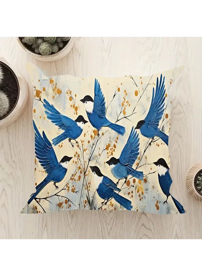 ملخص غطاء وسادة مربعة من لوحة زيتية للطائر الأزرق 18 × 18 بوصة غطاء وسادة زخرفية حديثة - Image 5