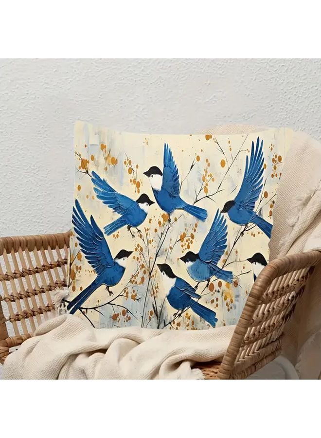 ملخص غطاء وسادة مربعة من لوحة زيتية للطائر الأزرق 18 × 18 بوصة غطاء وسادة زخرفية حديثة - Image 2