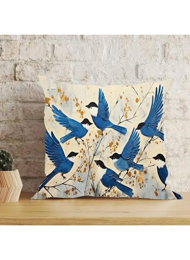 ملخص غطاء وسادة مربعة من لوحة زيتية للطائر الأزرق 18 × 18 بوصة غطاء وسادة زخرفية حديثة - Image 1