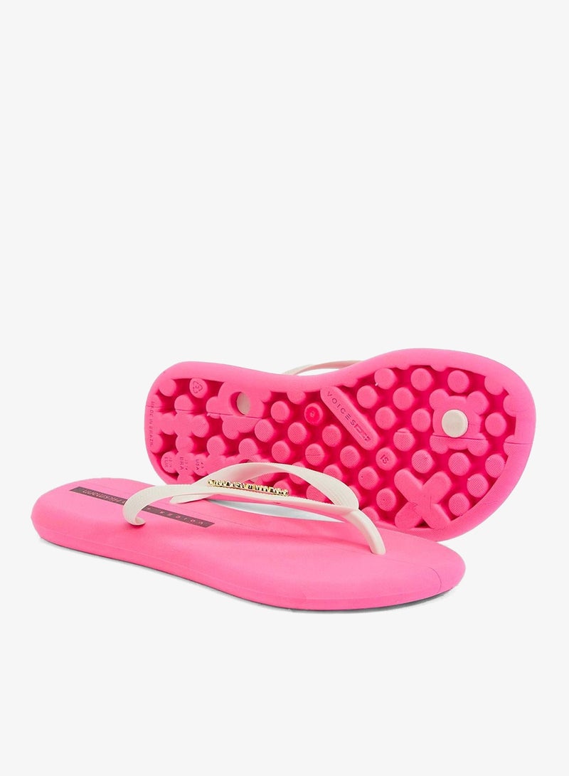 Voices Boat Women'S Flip Flops With Matching Brand Design Strap - Pink/White - Image 3